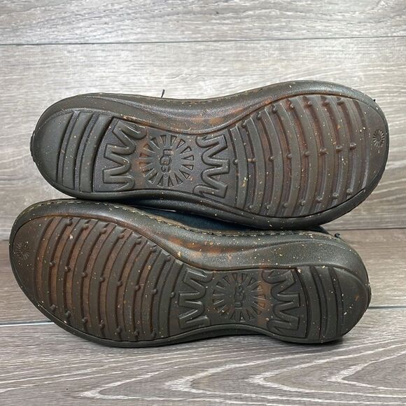 Ugg Karyn Black Suede Warm Shearling Cuff Women’s Sz 5 Zip Pull On Winter Boots - Picture 8 of 12